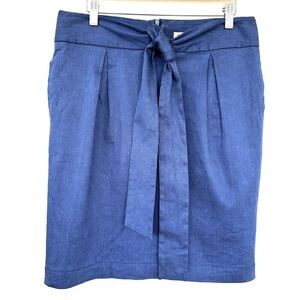 Trina Turk Blue Pencil Skirt with Tie Front, linen & cotton stretch blend